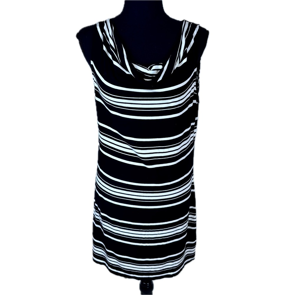 White House Black Market Striped Cowl Neck Sleeveless Sheath Dress Black White M